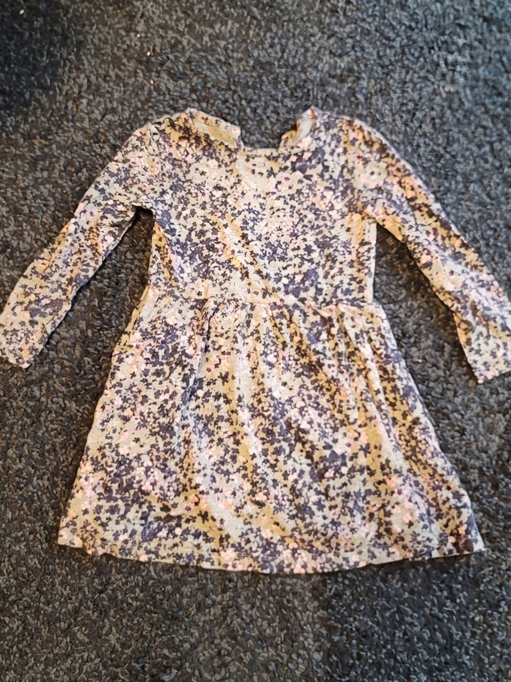 Girls Long Sleeve Floral Dress in Purple and Cream